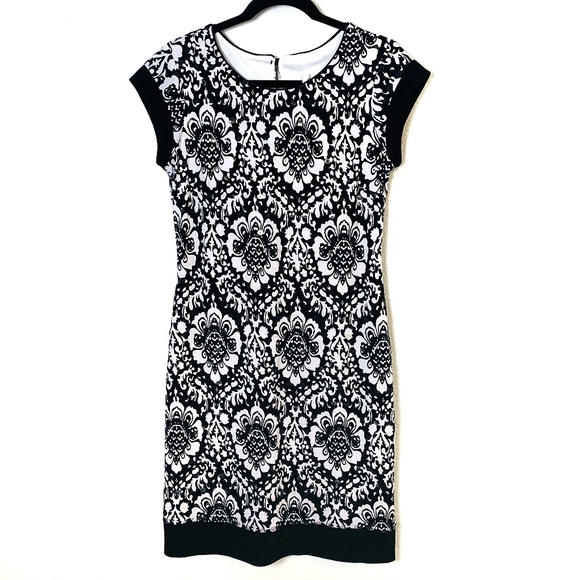 Joseph Ribkoff Dresses & Skirts - Joseph Ribkoff Damask Print Dress Size 8 Black White Sequins Body Con